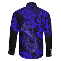 Hawaii Fish Hook Family Matching Puletasi Dress and Hawaiian Shirt Polynesian Pattern Navy Blue Version - Wonder Print Shop