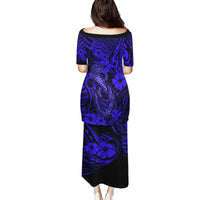 Hawaii Fish Hook Family Matching Puletasi Dress and Hawaiian Shirt Polynesian Pattern Navy Blue Version - Wonder Print Shop