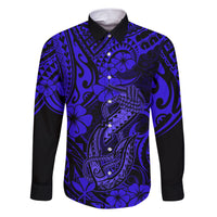 Hawaii Fish Hook Family Matching Short Sleeve Bodycon Dress and Hawaiian Shirt Polynesian Pattern Navy Blue Version - Wonder Print Shop