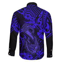 Hawaii Fish Hook Family Matching Short Sleeve Bodycon Dress and Hawaiian Shirt Polynesian Pattern Navy Blue Version - Wonder Print Shop