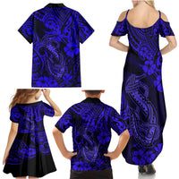 Hawaii Fish Hook Family Matching Summer Maxi Dress and Hawaiian Shirt Polynesian Pattern Navy Blue Version - Wonder Print Shop