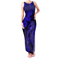 Hawaii Fish Hook Family Matching Tank Maxi Dress and Hawaiian Shirt Polynesian Pattern Navy Blue Version - Wonder Print Shop