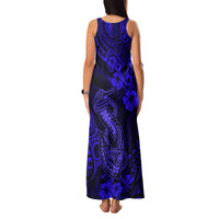 Hawaii Fish Hook Family Matching Tank Maxi Dress and Hawaiian Shirt Polynesian Pattern Navy Blue Version - Wonder Print Shop