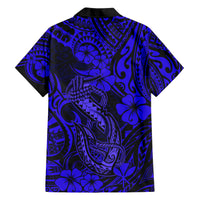 Hawaii Fish Hook Hawaiian Shirt Polynesian Pattern Navy Blue Version - Wonder Print Shop