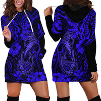 Hawaii Fish Hook Hoodie Dress Polynesian Pattern Navy Blue Version - Wonder Print Shop