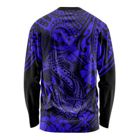 Hawaii Fish Hook Long Sleeve Shirt Polynesian Pattern Navy Blue Version - Wonder Print Shop