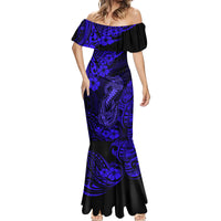 Hawaii Fish Hook Mermaid Dress Polynesian Pattern Navy Blue Version - Wonder Print Shop