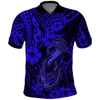Hawaii Fish Hook Polo Shirt Polynesian Pattern Navy Blue Version - Wonder Print Shop