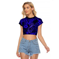Hawaii Fish Hook Raglan Cropped T Shirt Polynesian Pattern Navy Blue Version - Wonder Print Shop