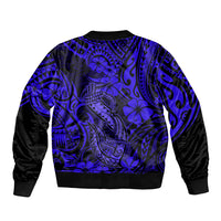 Hawaii Fish Hook Sleeve Zip Bomber Jacket Polynesian Pattern Navy Blue Version - Wonder Print Shop