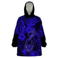 Hawaii Fish Hook Wearable Blanket Hoodie Polynesian Pattern Navy Blue Version - Wonder Print Shop