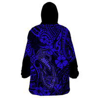 Hawaii Fish Hook Wearable Blanket Hoodie Polynesian Pattern Navy Blue Version - Wonder Print Shop