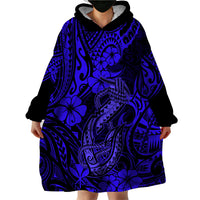 Hawaii Fish Hook Wearable Blanket Hoodie Polynesian Pattern Navy Blue Version - Wonder Print Shop