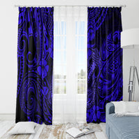 Hawaii Fish Hook Window Curtain Polynesian Pattern Navy Blue Version - Wonder Print Shop