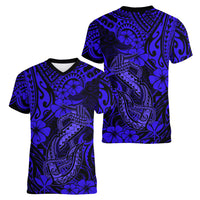 Hawaii Fish Hook Women V Neck T Shirt Polynesian Pattern Navy Blue Version - Wonder Print Shop