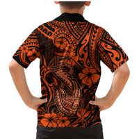 Hawaii Fish Hook Family Matching Mermaid Dress and Hawaiian Shirt Polynesian Pattern Orange Version - Wonder Print Shop