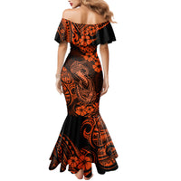 Hawaii Fish Hook Family Matching Mermaid Dress and Hawaiian Shirt Polynesian Pattern Orange Version - Wonder Print Shop
