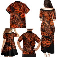 Hawaii Fish Hook Family Matching Puletasi Dress and Hawaiian Shirt Polynesian Pattern Orange Version - Wonder Print Shop