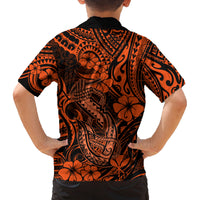 Hawaii Fish Hook Family Matching Summer Maxi Dress and Hawaiian Shirt Polynesian Pattern Orange Version - Wonder Print Shop