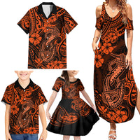 Hawaii Fish Hook Family Matching Summer Maxi Dress and Hawaiian Shirt Polynesian Pattern Orange Version - Wonder Print Shop