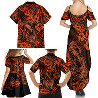 Hawaii Fish Hook Family Matching Summer Maxi Dress and Hawaiian Shirt Polynesian Pattern Orange Version - Wonder Print Shop