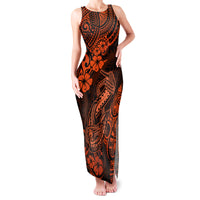 Hawaii Fish Hook Family Matching Tank Maxi Dress and Hawaiian Shirt Polynesian Pattern Orange Version - Wonder Print Shop