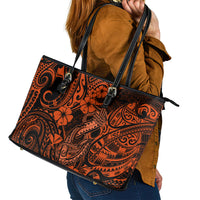 Hawaii Fish Hook Leather Tote Bag Polynesian Pattern Orange Version - Wonder Print Shop