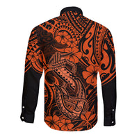Hawaii Fish Hook Long Sleeve Button Shirt Polynesian Pattern Orange Version - Wonder Print Shop