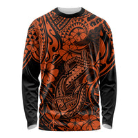 Hawaii Fish Hook Long Sleeve Shirt Polynesian Pattern Orange Version - Wonder Print Shop