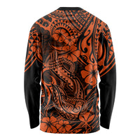 Hawaii Fish Hook Long Sleeve Shirt Polynesian Pattern Orange Version - Wonder Print Shop