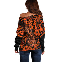 Hawaii Fish Hook Off Shoulder Sweater Polynesian Pattern Orange Version - Wonder Print Shop