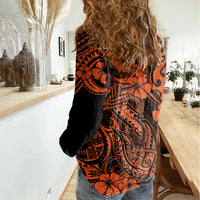 Hawaii Fish Hook Women Casual Shirt Polynesian Pattern Orange Version - Wonder Print Shop