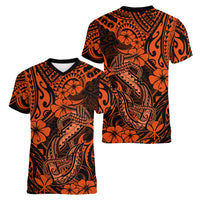 Hawaii Fish Hook Women V Neck T Shirt Polynesian Pattern Orange Version - Wonder Print Shop