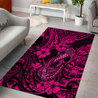 Hawaii Fish Hook Area Rug Hibiscus Hawaii Tribal Tattoo Pink Version - Wonder Print Shop