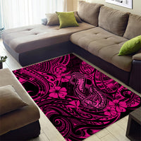 Hawaii Fish Hook Area Rug Hibiscus Hawaii Tribal Tattoo Pink Version - Wonder Print Shop