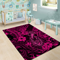 Hawaii Fish Hook Area Rug Hibiscus Hawaii Tribal Tattoo Pink Version - Wonder Print Shop
