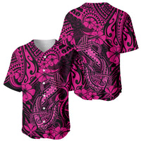 Hawaii Fish Hook Baseball Jersey Hibiscus Hawaii Tribal Tattoo Pink Version - Wonder Print Shop