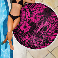 Hawaii Fish Hook Beach Blanket Hibiscus Hawaii Tribal Tattoo Pink Version - Wonder Print Shop