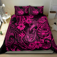 Hawaii Fish Hook Bedding Set Hibiscus Hawaii Tribal Tattoo Pink Version - Wonder Print Shop