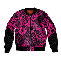 Hawaii Fish Hook Bomber Jacket Hibiscus Hawaii Tribal Tattoo Pink Version - Wonder Print Shop
