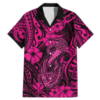Hawaii Fish Hook Family Matching Mermaid Dress and Hawaiian Shirt Hibiscus Hawaii Tribal Tattoo Pink Version - Wonder Print Shop