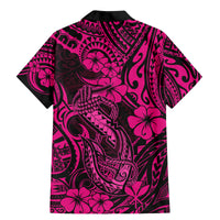 Hawaii Fish Hook Family Matching Mermaid Dress and Hawaiian Shirt Hibiscus Hawaii Tribal Tattoo Pink Version - Wonder Print Shop