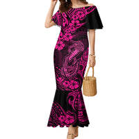 Hawaii Fish Hook Family Matching Mermaid Dress and Hawaiian Shirt Hibiscus Hawaii Tribal Tattoo Pink Version - Wonder Print Shop