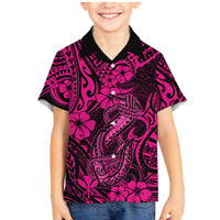 Hawaii Fish Hook Family Matching Mermaid Dress and Hawaiian Shirt Hibiscus Hawaii Tribal Tattoo Pink Version - Wonder Print Shop