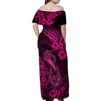 Hawaii Fish Hook Family Matching Off Shoulder Maxi Dress and Hawaiian Shirt Hibiscus Hawaii Tribal Tattoo Pink Version - Wonder Print Shop