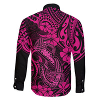 Hawaii Fish Hook Family Matching Off Shoulder Short Dress and Hawaiian Shirt Hibiscus Hawaii Tribal Tattoo Pink Version - Wonder Print Shop