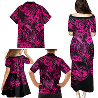 Hawaii Fish Hook Family Matching Puletasi Dress and Hawaiian Shirt Hibiscus Hawaii Tribal Tattoo Pink Version - Wonder Print Shop