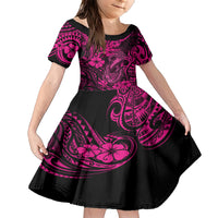 Hawaii Fish Hook Family Matching Short Sleeve Bodycon Dress and Hawaiian Shirt Hibiscus Hawaii Tribal Tattoo Pink Version - Wonder Print Shop