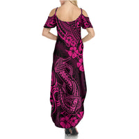 Hawaii Fish Hook Family Matching Summer Maxi Dress and Hawaiian Shirt Hibiscus Hawaii Tribal Tattoo Pink Version - Wonder Print Shop