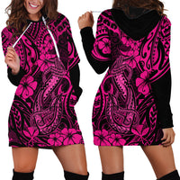 Hawaii Fish Hook Hoodie Dress Hibiscus Hawaii Tribal Tattoo Pink Version - Wonder Print Shop